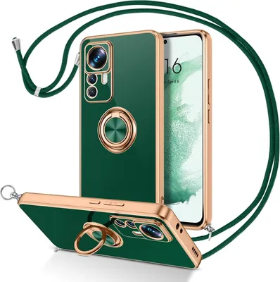 Image de Coque En Plastique Pour Xiaomi 12T Pro Vert-Or Avec Lanyard Et Anneau
