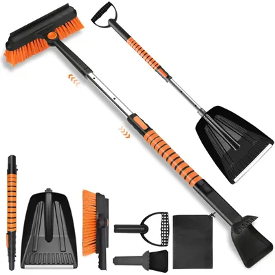 Produktbild von Eiskratzer Eisschaber Schneeschaufel - 4-in-1 - Teleskop - Mit Schneebesen - Orange