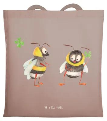 Produktbild von Mr. & Mrs. Panda Schultasche Bienen Paar - Braun Pastell - Geschenk, für Frauen, Tasche, Tote Bag, Jutebeutel, Partner, Schildkröten, Valentinstag, Freundin, Hochzeitstag