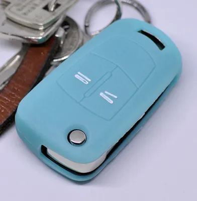 Produktbild von Auto Schlüssel Hülle Silikon Schutz Cover Fluoreszierend Blau kompatibel mit OPEL Astra Vectra Corsa Zafira Signum bis 2008 2 Tasten Klappschlüssel