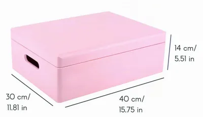 Zdjęcie produktu dla Creative Deco XL Duże Drewniane Pudełko z pokrywką i uchwytami| 40x30x14 cm (+/-1cm) | Różowe |do dekoracji, na prezent, dokumenty, pamiątki