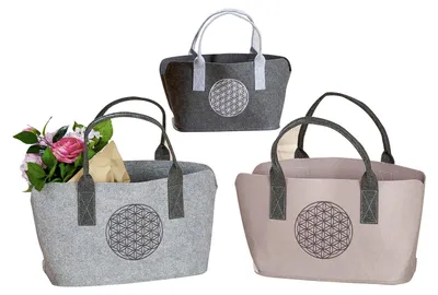 Zdjęcie produktu dla Gilde Tasche, "Lebensblume", Lebensblumenmotiv, Filz, beige, hellgrau, dunkelgrau, L. 25 cm, B. 40 cm, H. 26 cm 45512 4009079455120 3 Stück (3-fach sortiert)