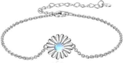 Produktbild von VONALA Gänseblümchen Mondstein Armband 925 Silber Verstellbar Damen Mädchen