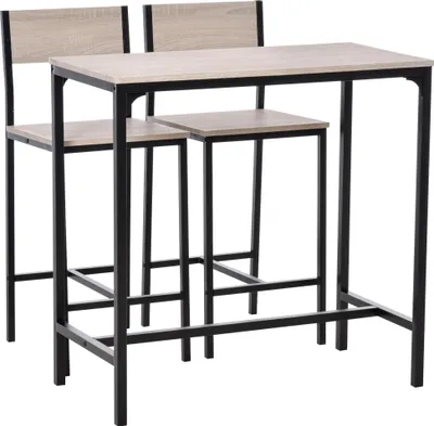 Produktbild von Bartisch Set Bartisch mit Barhocker-Set Esstisch mit 2 Stühlen mit Rückenlehne Küchentisch für Esszimmer, Küche, Natur+Schwarz