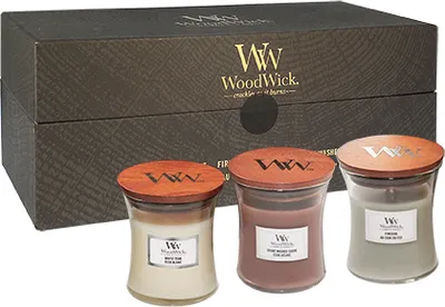 Obrázek produktu pro WoodWick Dárkový set 3ks svíček 85g Fireside,White Teak,Stone Was 3ks