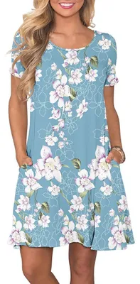 Produktbild von AUSELILY Damen Sommer Kurzarm Shirtkleider Kurz Sommerkleider mit Taschen