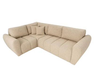 Produktbild von Sofello Ecksofa Lusso linksseitig mit Schlaffunktion & Bettkasten 240x180 cm – Modernes Bouclé-Sofa in Beige, Schlafsofa mit Stauraum