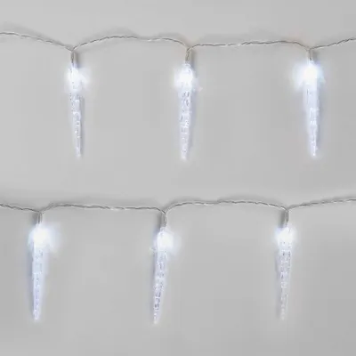 LED Weihnachtsgirlande – 10x Eiszapfen, 1,35 m, 2x AA, Innen, Kaltweiß, Timer