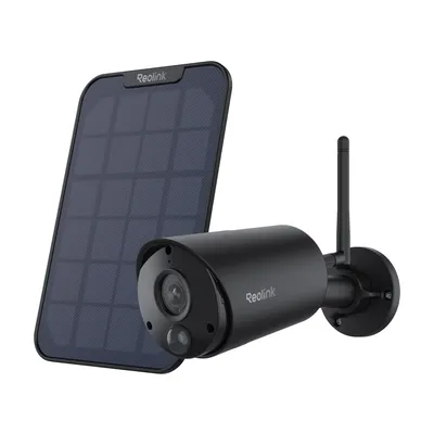 Zdjęcie produktu dla Reolink Argus Eco+Solar Panel, zewnętrzna kamera bezpieczeństwa 3 MP WiFi na baterie, wykrywanie osób/pojazdów, WiFi 2,4 GHz, noktowizor, 2-drożny dźwięk, czarna