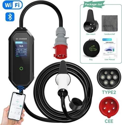 Zdjęcie produktu dla Kabel do ładowania samochodów elektrycznych, 5 metrów, Typ 2, 11 kW, 3-fazowy, przenośna ładowarka