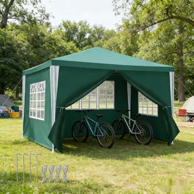 Image de Tente de jardin Vigevee, 3x3 mètres, imperméable, avec parois latérales et fenêtres, idéale pour les fêtes en jardin, les barbecues, les mariages, etc. (couleur : vert)