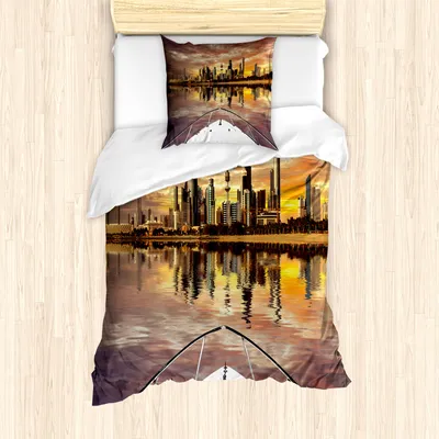 Produktbild von ABAKUHAUS Reise Mantele, Kuwait Stadtbild, Milbensicher Allergiker geeignet mit Kissenbezügen, 135 cm x 200 cm - 80 x 80 cm, Mehrfarbig