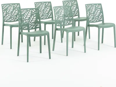 Immagine prodotto di set di 6 sedie impilabili in polipropilene con fibra di vetro per uso esterno e giardino, bar e ristorante, cucina design moderno - DAFNE - verde salvia