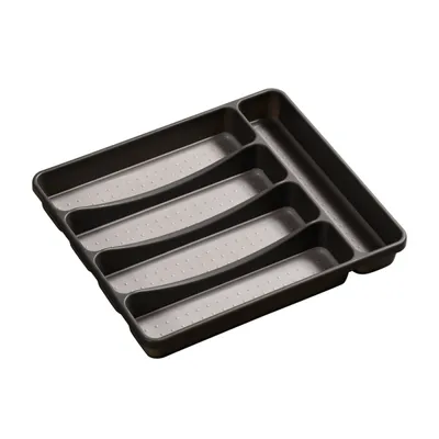 Produktbild von KESPER 30091 Besteckkasten 32,5 x 29,5 x 4,5 cm mit 5-fach Einteilung, PP-Kunststoff, grau / Besteckeinsatz