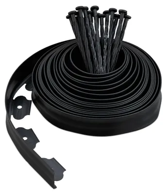 Produktbild von Relaxdays Rasenkante 10 m, H: 5 cm, 30 Erdanker, Beeteinfassung & Wegumrandung, flexibles Rasenband, Kunststoff, schwarz