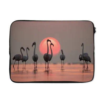 Produktbild von MuchoWow® Laptop Hülle 13 Zoll Vogel - Flamingo - Sonnenuntergang - Rosa Laptoptasche - Laptophülle - Sleeve - Rundumschutz
