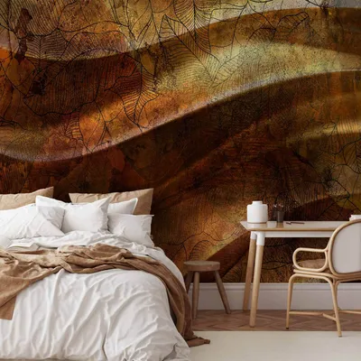 Produktbild von Selbstklebende Folie Fototapete - Liquid gold - abstract wavy composition with leaf patterns 196x140 cm Blumen b-A-0894-a-a