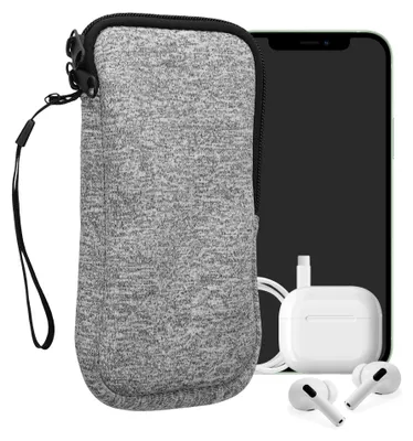 Produktbild von kwmobile Neopren Handytasche für Smartphones XL - 6,7/6,8" - Handy Tasche mit Reißverschluss - Handyhülle universal Hellgrau Weiß