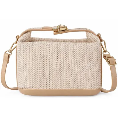 Produktbild von Damen Strohtasche Sommer – Strandtasche Crossbody Handtasche Kaki 18×11×9 cm