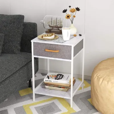 Produktbild von Nachttisch Homfa Stoffkommode: Couchtisch & Nachttisch Mamoroptik mit Schublade