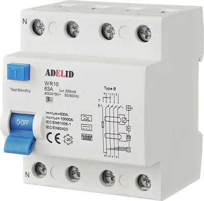 Produktbild von FI-Schutzschalter Typ B 63A 300mA 4-polig Wallbox Fehlerstromschutzschalter Allstromsensitiv RCD