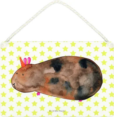 Produktbild von Mr. & Mrs. Panda Schild Einhorn Meerschweinchen DIN A4 - Weiß - Geschenk, Unicorn, kleine aufmerksamkeit, Türschild, Einhörner, Wandbild Holz, Meerschwein, wandtafel