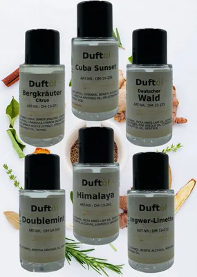 Produktbild von 6 x 20ml Duft Öl mit naturreinen ätherischen Ölen – für Duftlampe Diffusor Sauna Raumbeduftung und mehr – besondere Düfte zum Genießen und Verschenken