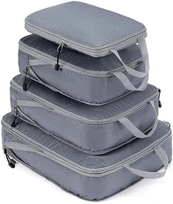 Produktbild von PromoHome® Set von 4 Kompressions-Verpackungswürfeln für Reisen – Erweiterbare Koffer-Organizer-Taschen mit Doppelreißverschlüssen