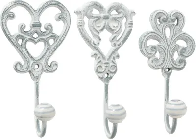 Produktbild von Boltze Kleiderhaken Pippo 3er Set aus Metall Keramik weiß 14cm x 7cm x 4,5cm