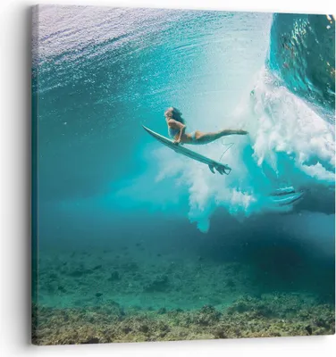 Produktbild von Bild auf Leinwand - Leinwandbild - Einteilig - Surfen Unterwasser Frau - 30x30cm - Wand Bild - Wanddeko - Wandbilder - Leinwanddruck - Bilder - Wanddekoration - Leinwand bilder - AC30x30-4898
