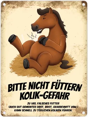 Produktbild von Metallschild mit Pferde Motiv und Spruch: Bitte nicht füttern - Kolik-Gefahr