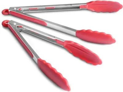 Productafbeelding van Keukentang Set - Serveertang Grill - Koken en Serveren - Hittebestendige Siliconen Tips - 9 en 12 Inch - Rood