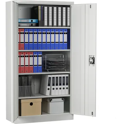Produktbild von MIDORI® Aktenschrank Büroschrank Metallschrank Flügeltürenschrank Lagerschrank 4 Böden Grau