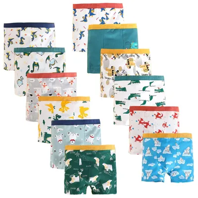 Productafbeelding van Boxershorts 12 Stuks - Katoen - Ademend - Huidvriendelijk - Dinosaurus/IJsbeer Patroon - Maten 1-13 Jaar - Ondergoed