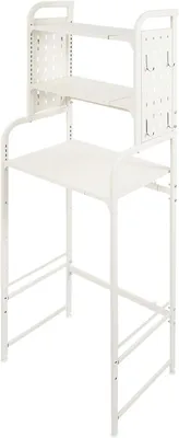 Image de Étagère de 3 niveaux pour lave-linge, dimensions 81x185x35 cm. Meuble de rangement à placer au-dessus du lave-linge, de couleur blanche. Étagère pour WC à placer au-dessus du lave-linge. Chaque niveau peut supporter un poids de 33,07 lbs. Hauteur et largeur réglables, idéale pour les balcons et les salles de bains