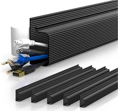Imagen del producto de Organizador de cables de plástico, 40 cm, autoadhesivo, para oficina y hogar, juego de 6 unidades, color