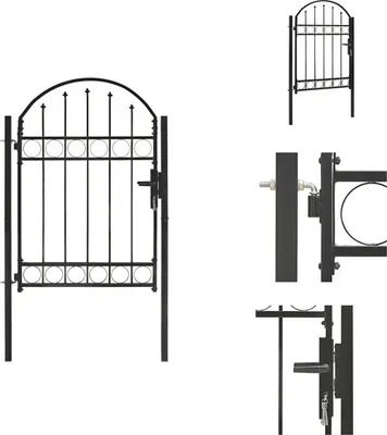 Zdjęcie produktu dla vidaXL Brama ogrodzeniowa z łukowatym zwieńczeniem stalowa 100 x 125 cm czarna - Bramy ogrodowe