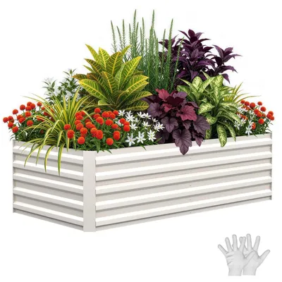 Produktbild von Rechteckiges Hochbeet - Metall Pflanzkasten - 240x120x60 cm, 60 cm hoch, 0,5 mm verzinkt, rostbeständig, mit Drainage, für Gemüse und Blumen - Weiß