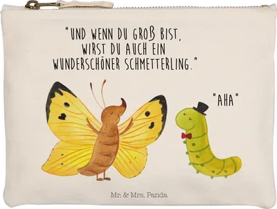 Produktbild von Mr. & Mrs. Panda Etui Raupe Schmetterling Größe M - Weiß - Geschenk, Mäppchen, Kokon, Stoffbeutel, Kulturbeutel, Lustige Sprüche, Zitronenfalter, Schönheit, Hut