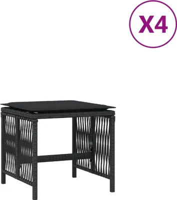 Image de vidaXL Tabouret de jardin avec coussins 4 pcs Noir 41x41x36 cm Poly rotin