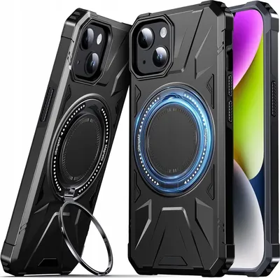 Zdjęcie produktu dla Etui Pancerne MagSafe iPhone 14/13 z ringiem 360° DASFOND Czarne Ochronne