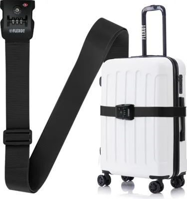 Produktbild von Flexot® Koffergurt mit Zahlenschloss & TSA - Kofferband, Bänder für Reisekoffer, Befestigungsgurt für Reisekoffer, Gurt für Handgepäck und Trolleys