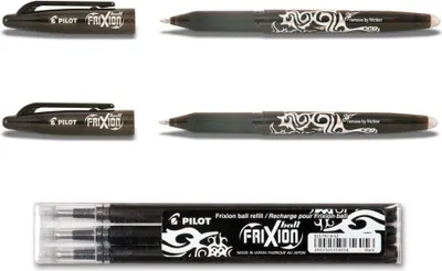 Produktbild von 2 Pilot Frixion Ball schwarz + 3 Ersatzminen 0.7 schwarz