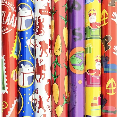 Productafbeelding van 5 rollen Sinterklaas cadeaupapier / inpakpapier 300 x 70 cm