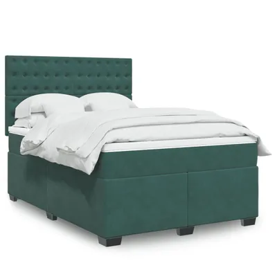 Produktbild von Design Boxspringbett mit Matratze Dunkelgrün 160x200 cm Samt, Klassische Betten 2024 Neu