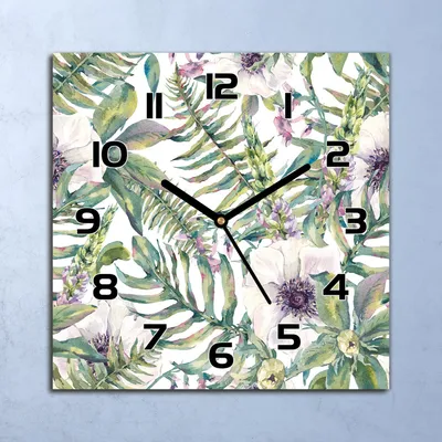Produktbild von Wanduhr Echt-Glas-Küchenuhr Blumen und Blätter Quarz 30x30 Deko Bilder