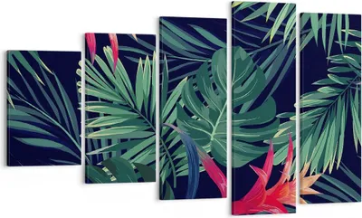 Produktbild von Bild auf Leinwand - Leinwandbild - 5 Teile - Exotisch Blumen Blätter - 100x60cm - Wand Bild - Wanddeko - Wandbilder - Leinwanddruck - Bilder - Wanddekoration - Leinwand bilder - EG100x60-4308