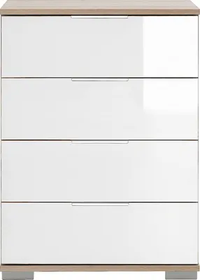 Produktbild von Schlafzimmer Nachttisch Nachtschrank, auch für Boxspringbett geeignet, in Eiche sägerau Nb. mit weißem Glas ELSTRA-43, B/H/T ca. 52/74/38 cm