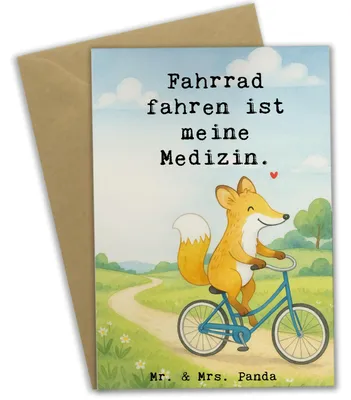 Produktbild von Mr. & Mrs. Panda Beileidskarte Fuchs Fahrrad fahren Design - Weiß - Geschenk, einladungskarten, valentinstagskarte, Radsport, hochzeitskarten, Radeln, dankeskarten
