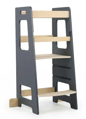 Image de Tour d'apprentissage Relaxdays, hauteur réglable, dispositif anti-basculement, dimensions : 90 x 40 x 44 cm, tabouret d'appui pour tout-petits, anthracite/naturel